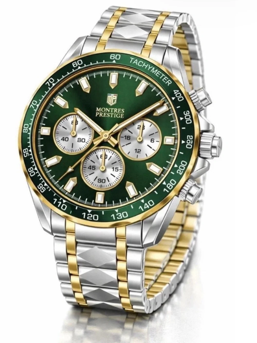 Invicta Montres Prestige Chronograph Watch Green Dial Two-Tone stainless steel